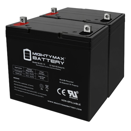 MIGHTY MAX BATTERY UB12550 (Group 22NF) Battery - Universal Battery - 12V 55Ah - 2 Pack ML55-12MP241